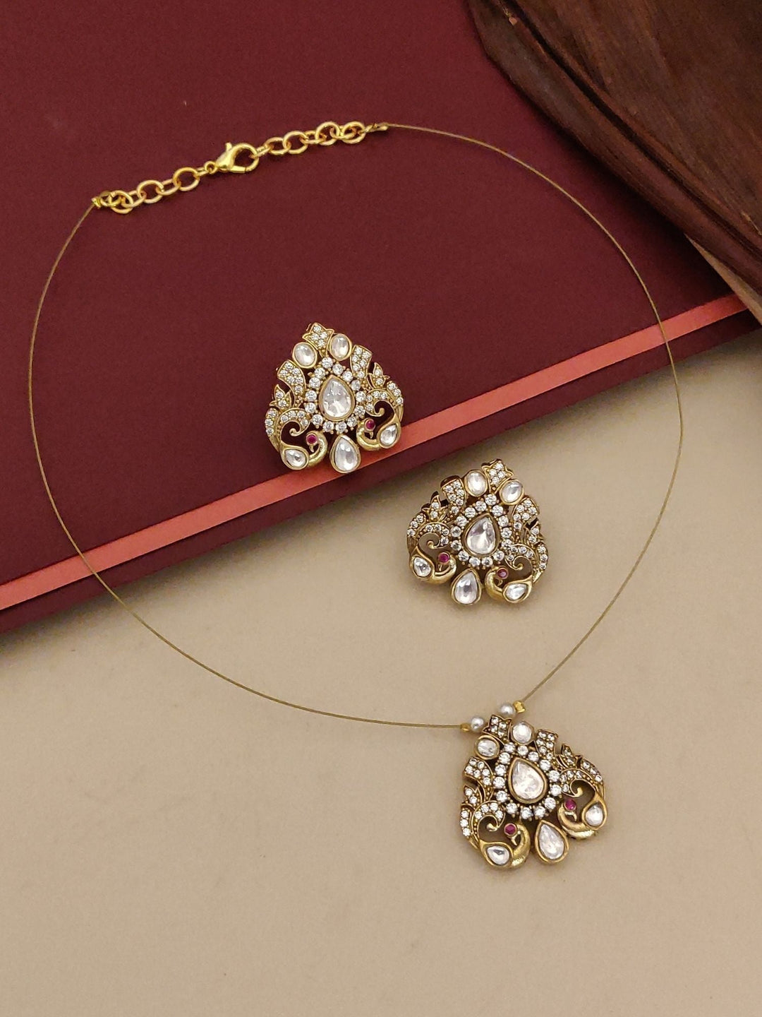 Minimal Gold Plated Invisible Peacock Necklace Pendant & Stud Earrings Set | Shobitam