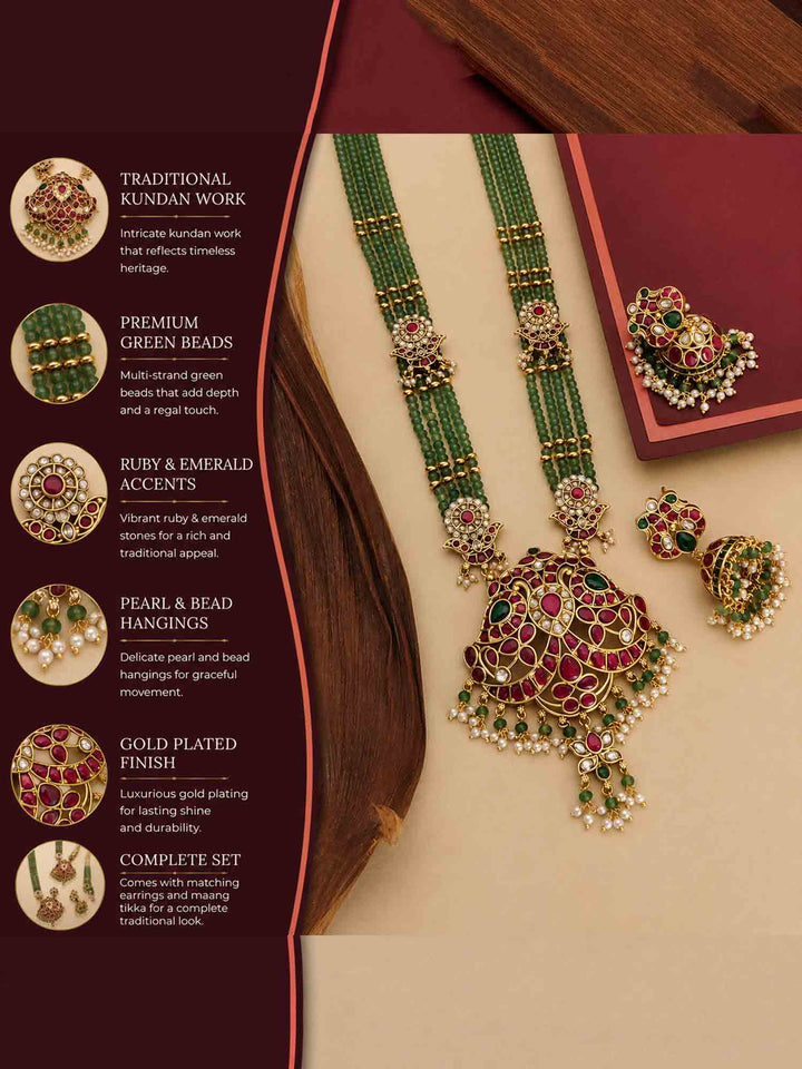 Traditional Bridal Royal Kemp Stone Haram Necklace Set | SHOBITAM