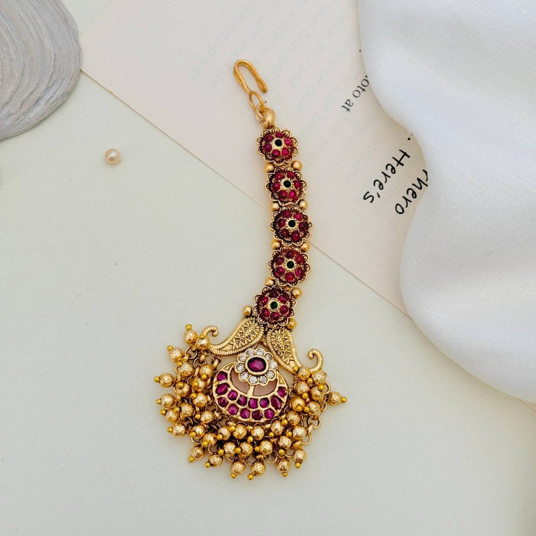 High Quality Matt Gold Plated SouthIndian Maangtikka | SHOBITAM