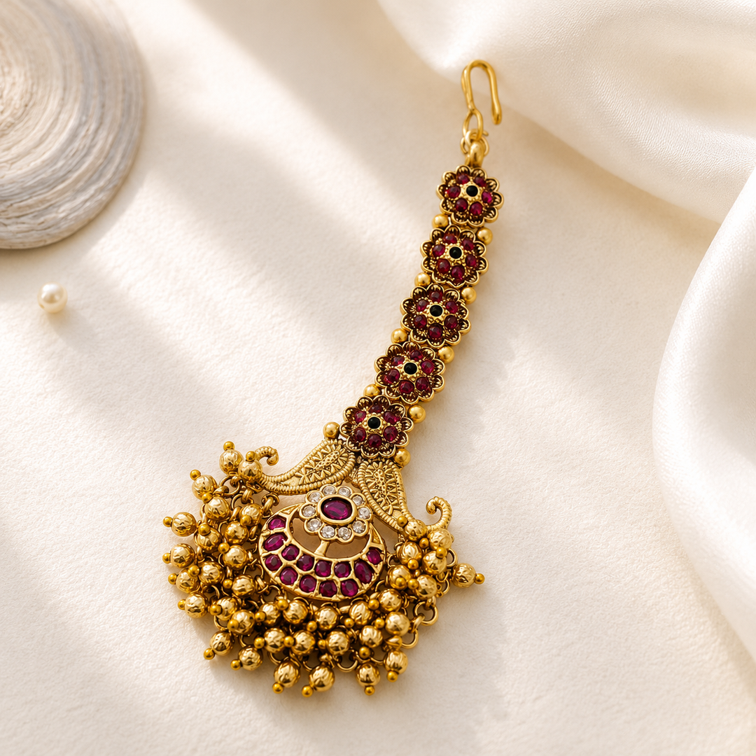 High Quality Matt Gold Plated SouthIndian Maangtikka | SHOBITAM