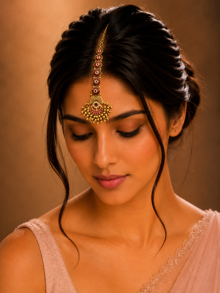 High Quality Matt Gold Plated SouthIndian Maangtikka | SHOBITAM
