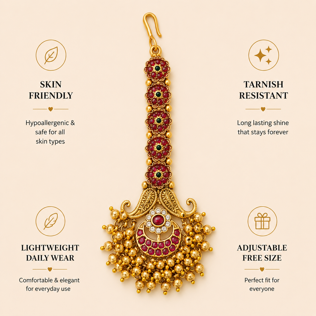 High Quality Matt Gold Plated SouthIndian Maangtikka | SHOBITAM