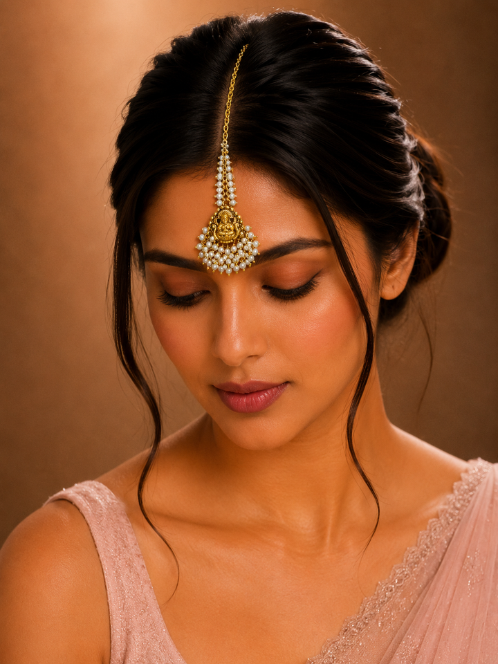 Traditional Look Gold Plated Pearl Maangtikka | SHOBITAM
