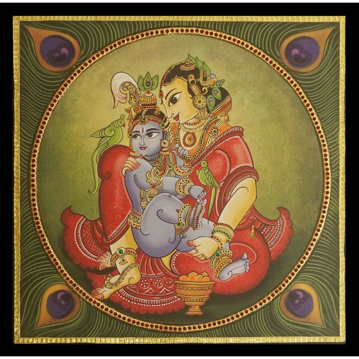 TANJORE PAINTING YASODHA KRISHNA 28*28 | SHOBITAM