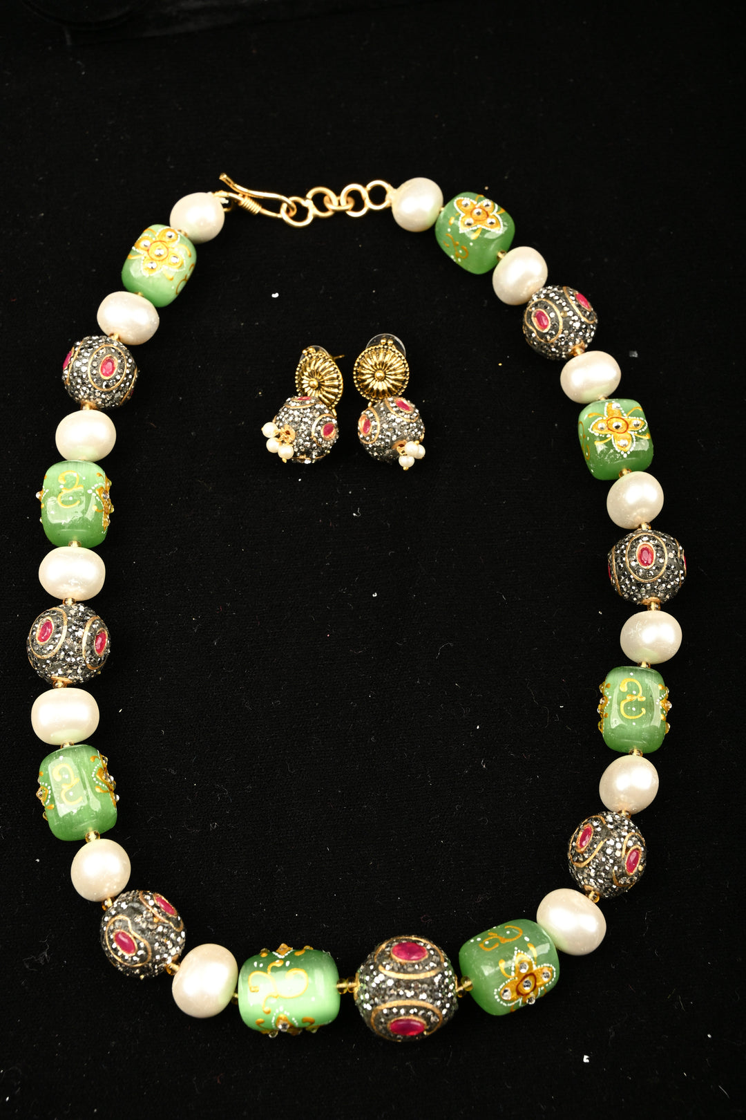 Inlay work Garden Green Handcrafted Heritage Necklace Set | SHOBITAM