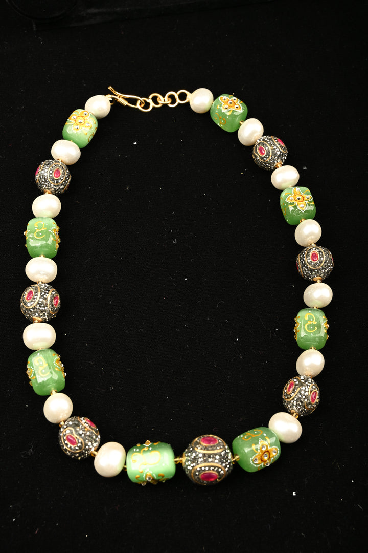 Inlay work Garden Green Handcrafted Heritage Necklace Set | SHOBITAM