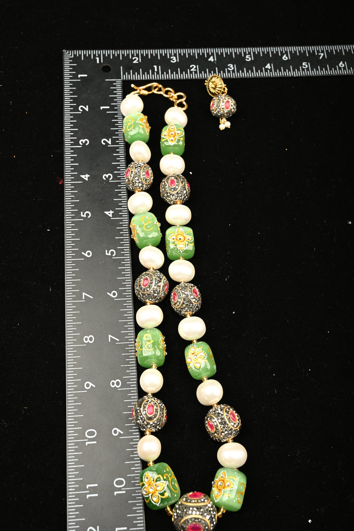 Inlay work Garden Green Handcrafted Heritage Necklace Set | SHOBITAM