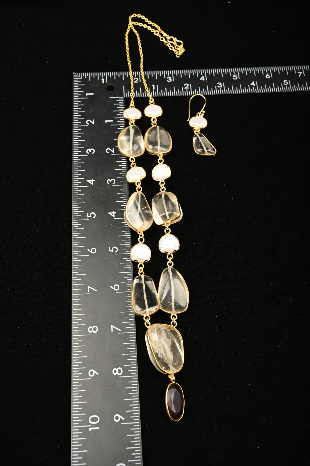 Aurora Semi precious Quartz & Pearl Statement Necklace Set | SHOBITAM