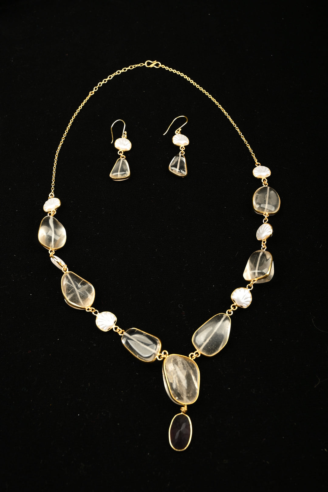 Aurora Semi precious Quartz & Pearl Statement Necklace Set | SHOBITAM