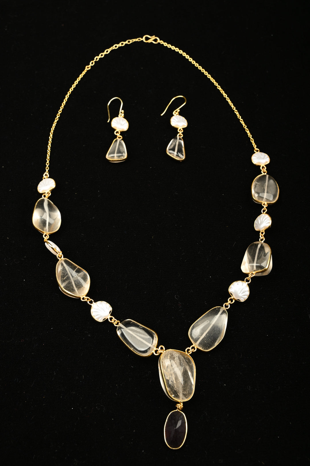 Aurora Semi precious Quartz & Pearl Statement Necklace Set | SHOBITAM
