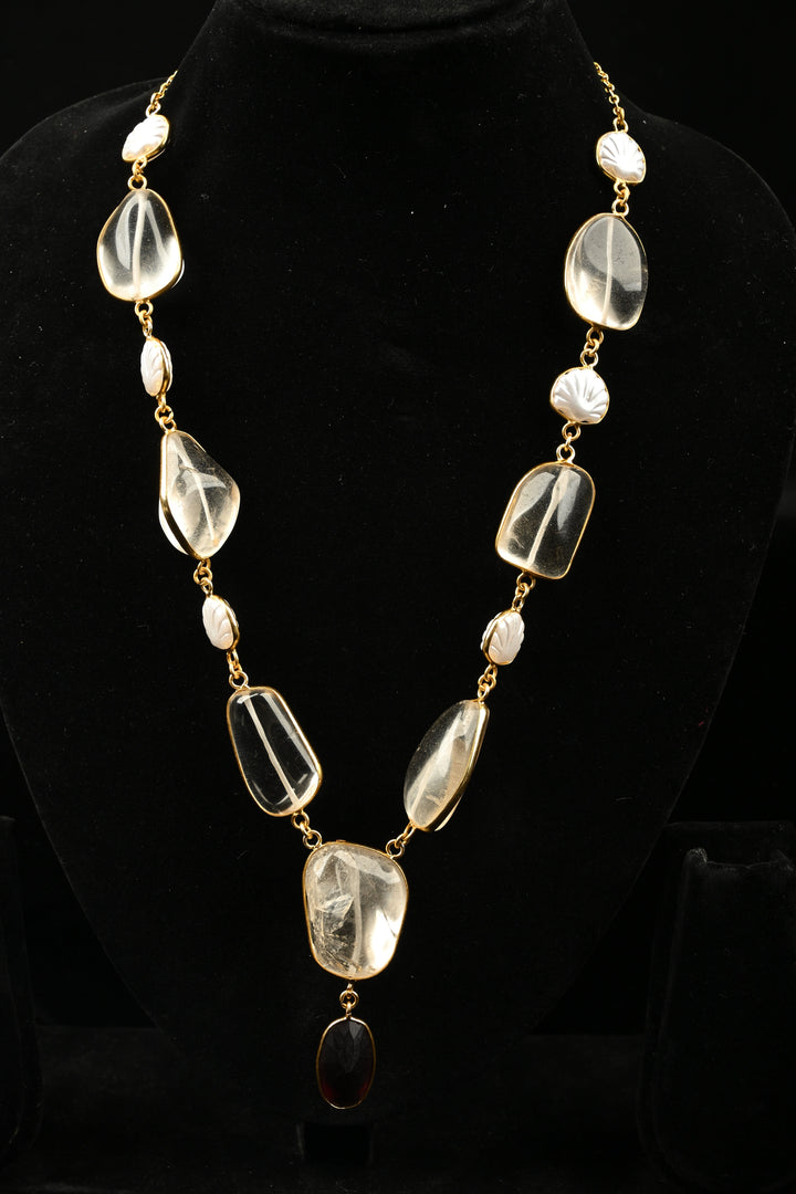 Aurora Semi precious Quartz & Pearl Statement Necklace Set | SHOBITAM