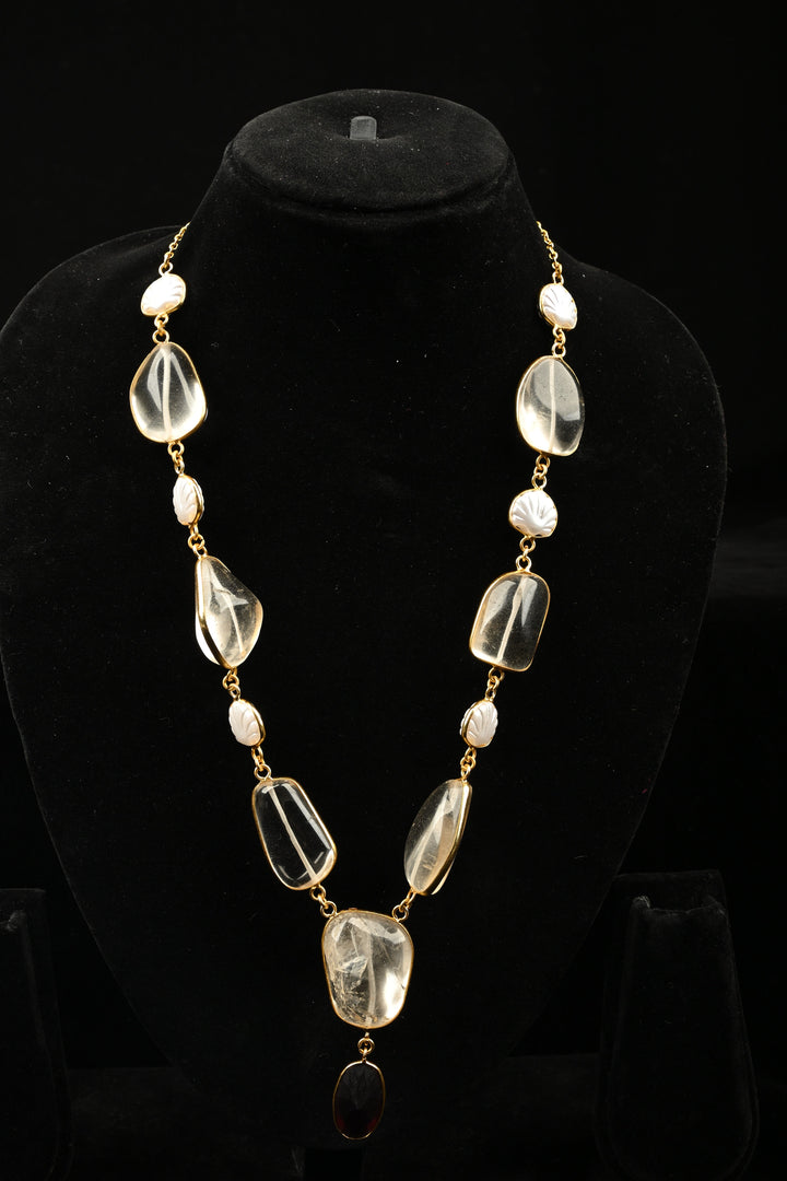 Aurora Semi precious Quartz & Pearl Statement Necklace Set | SHOBITAM