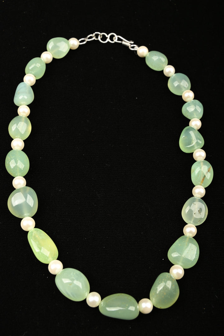 Celadon Glow Aventurine & Pearl Necklace | SHOBITAM