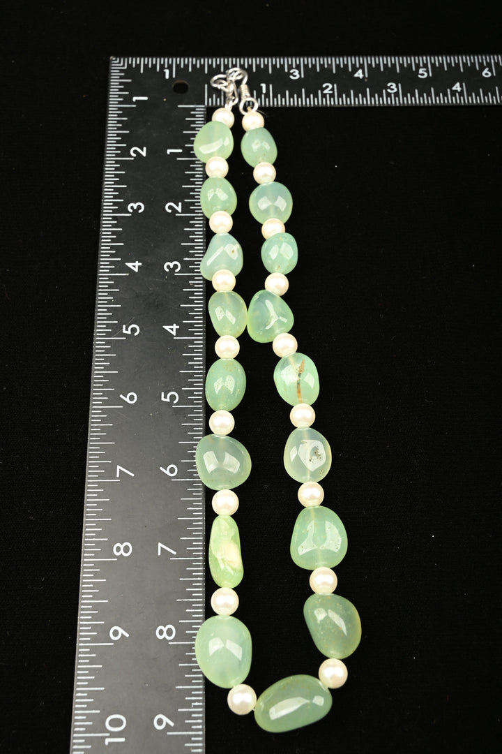 Celadon Glow Aventurine & Pearl Necklace | SHOBITAM