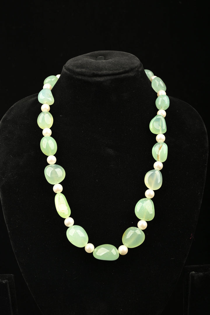 Celadon Glow Aventurine & Pearl Necklace | SHOBITAM