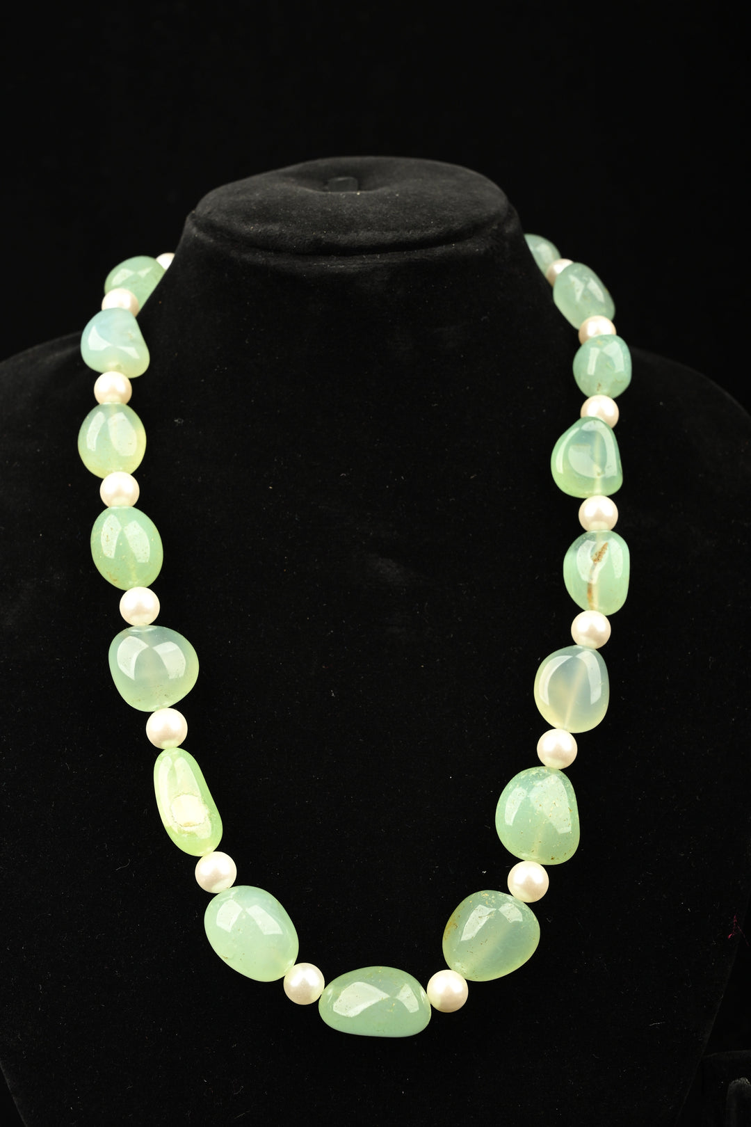 Celadon Glow Aventurine & Pearl Necklace | SHOBITAM