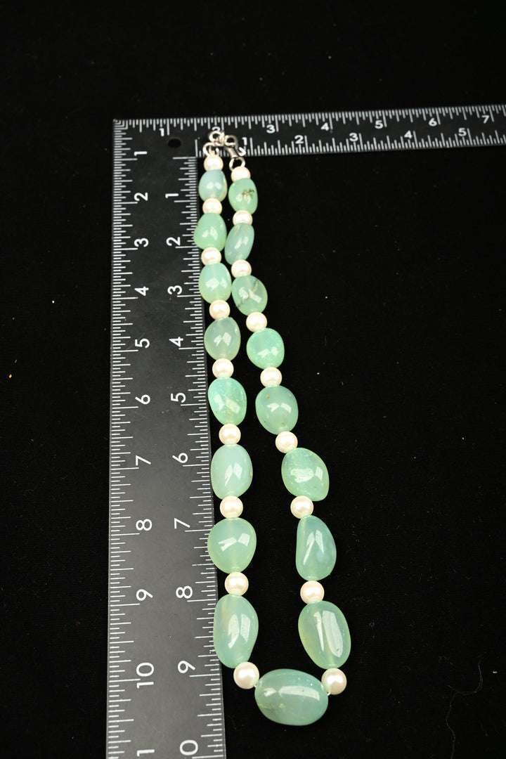 Celadon Glow Aventurine & Pearl Necklace | SHOBITAM