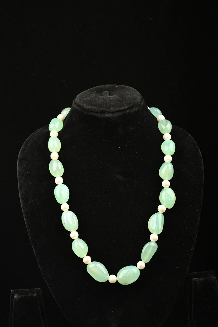 Celadon Glow Aventurine & Pearl Necklace | SHOBITAM
