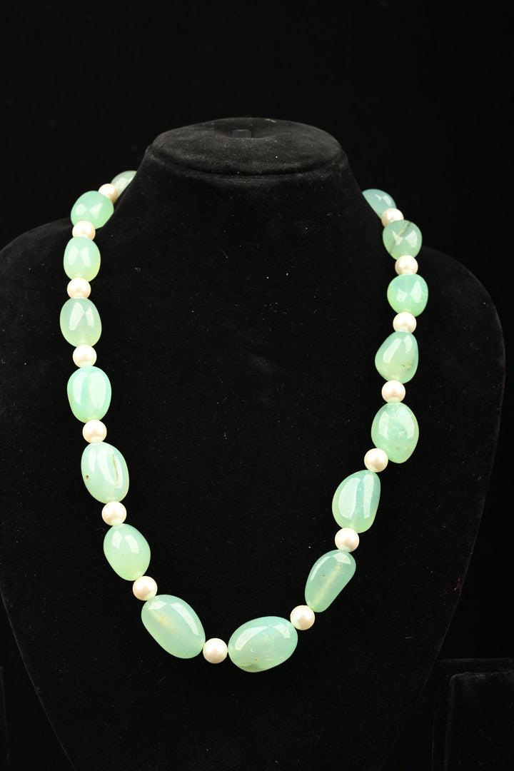Celadon Glow Aventurine & Pearl Necklace | SHOBITAM