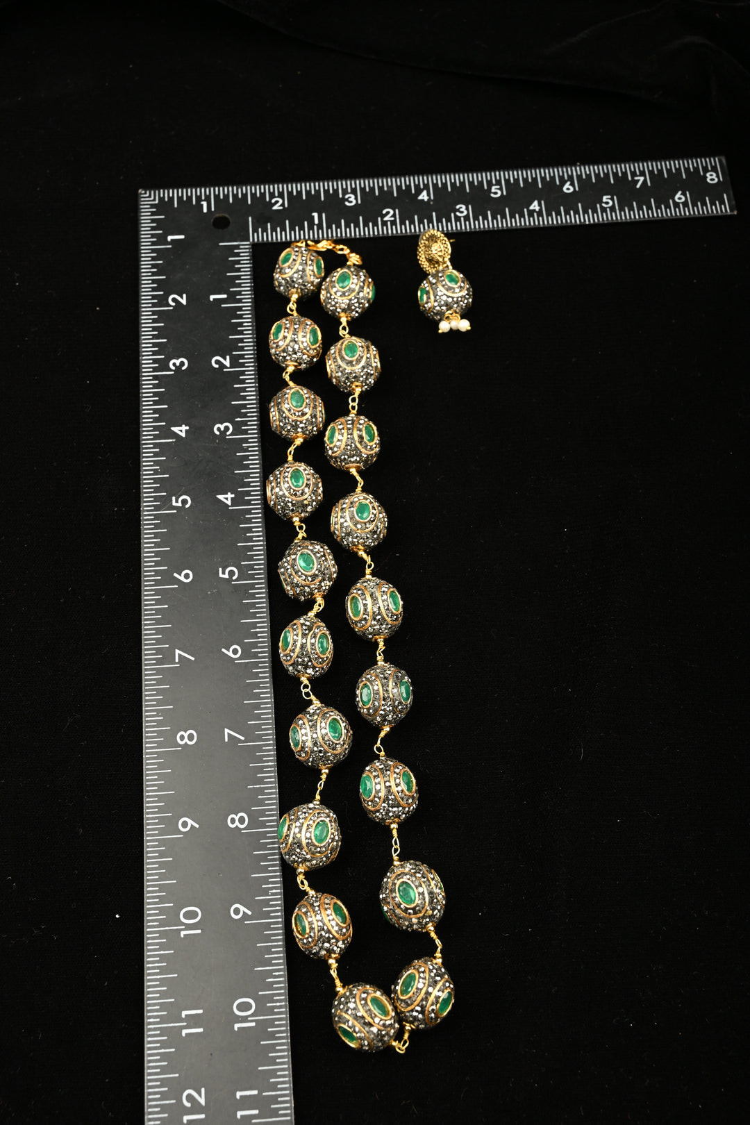 Victorian Finish Inlay Stone Necklace set with Gray and Green stones | SHOBITAM