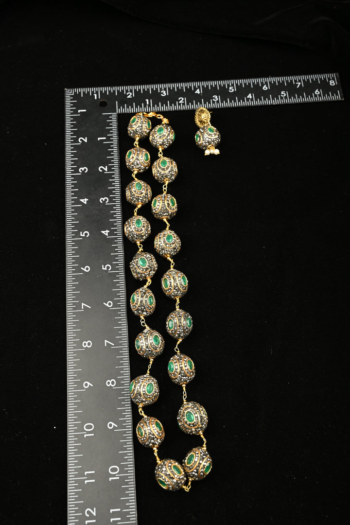 Victorian Finish Inlay Stone Necklace set with Gray and Green stones | SHOBITAM