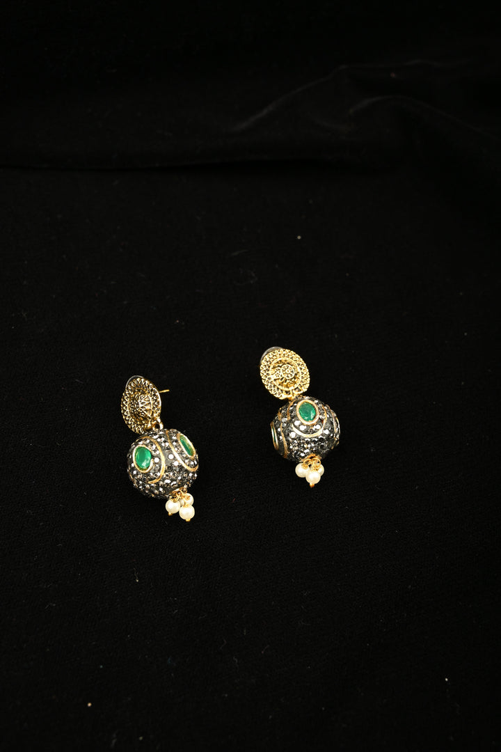 Victorian Finish Inlay Stone Necklace set with Gray and Green stones | SHOBITAM