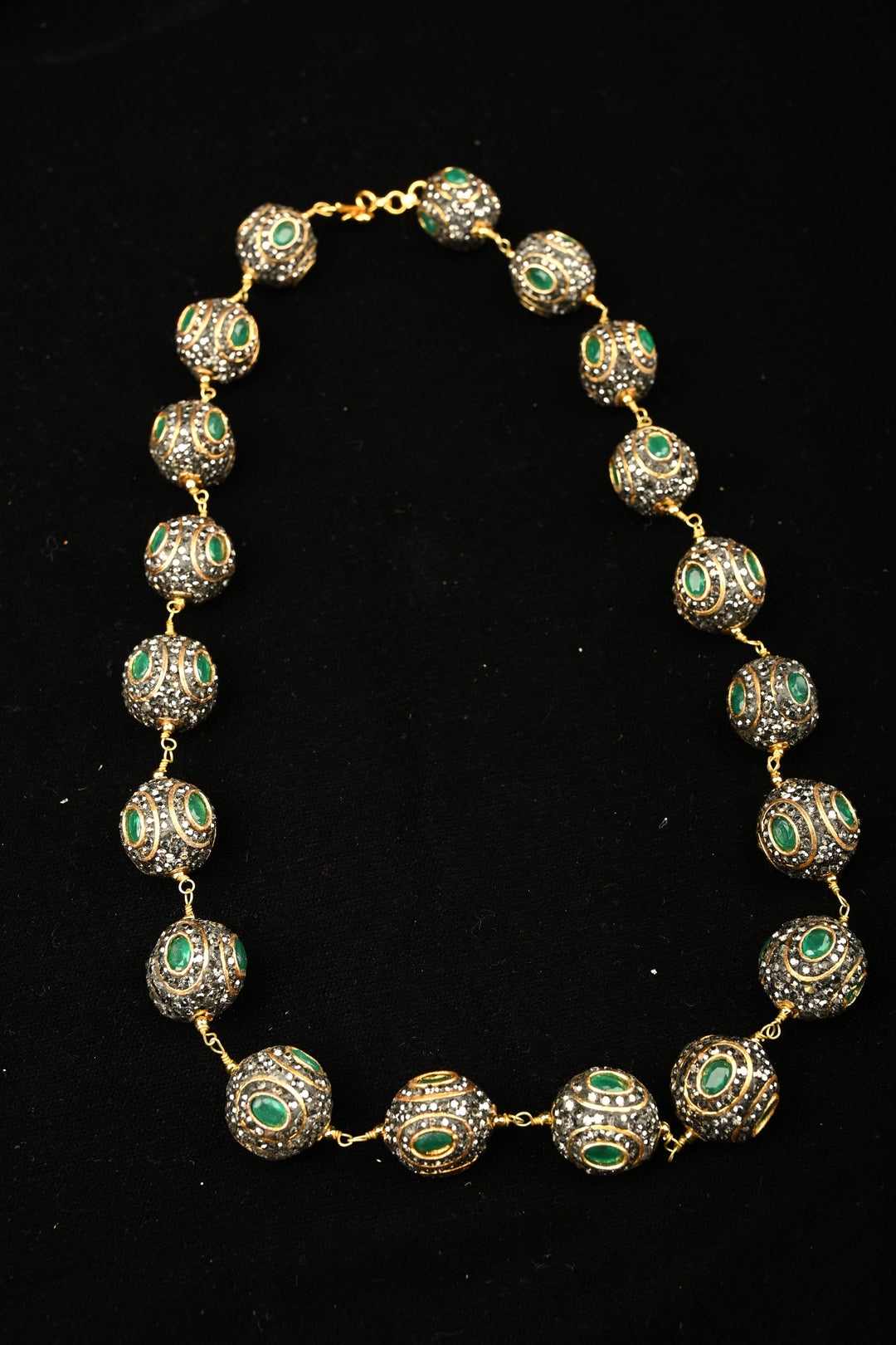Victorian Finish Inlay Stone Necklace set with Gray and Green stones | SHOBITAM