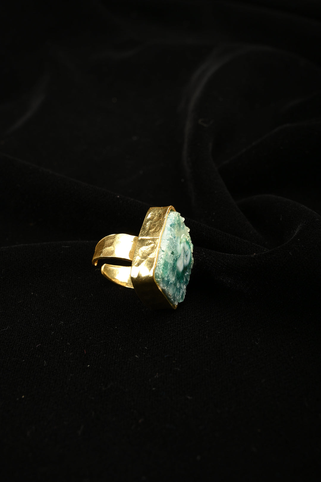 Cyan Shade Chrysocolla Adjustable Brass Ring | SHOBITAM