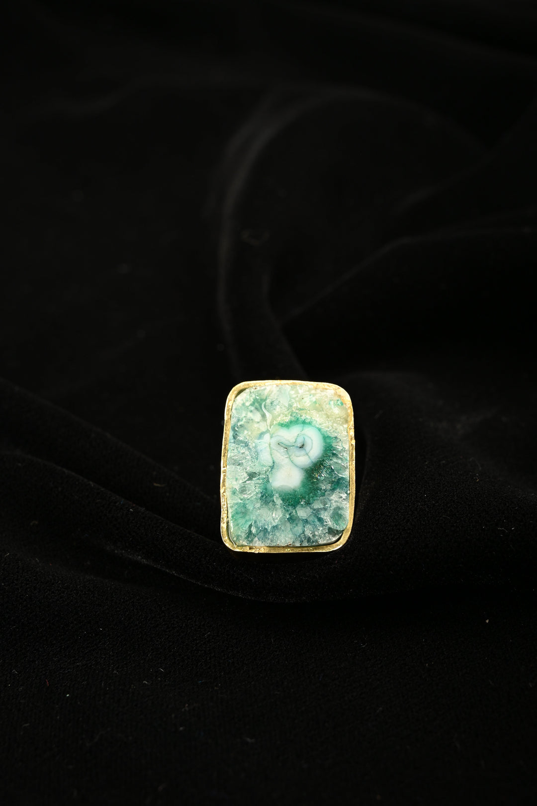 Cyan Shade Chrysocolla Adjustable Brass Ring | SHOBITAM