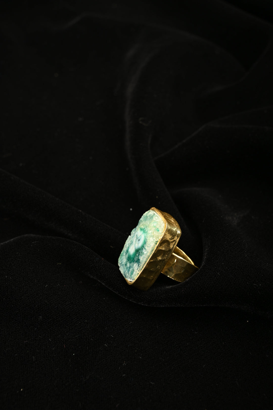 Cyan Shade Chrysocolla Adjustable Brass Ring | SHOBITAM