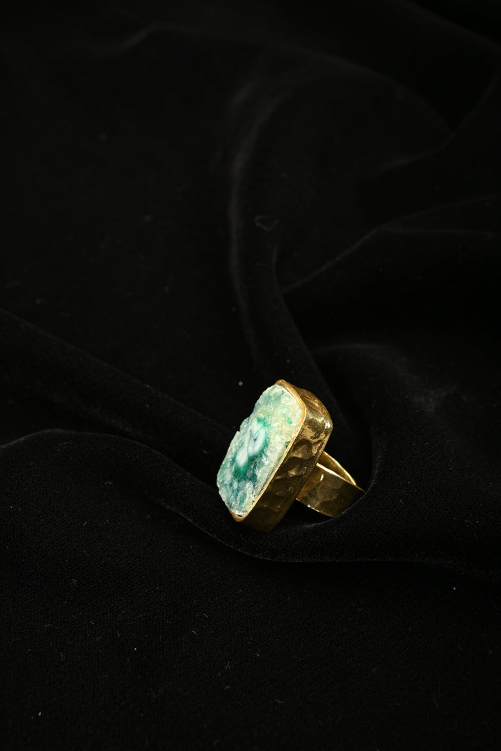 Cyan Shade Chrysocolla Adjustable Brass Ring | SHOBITAM