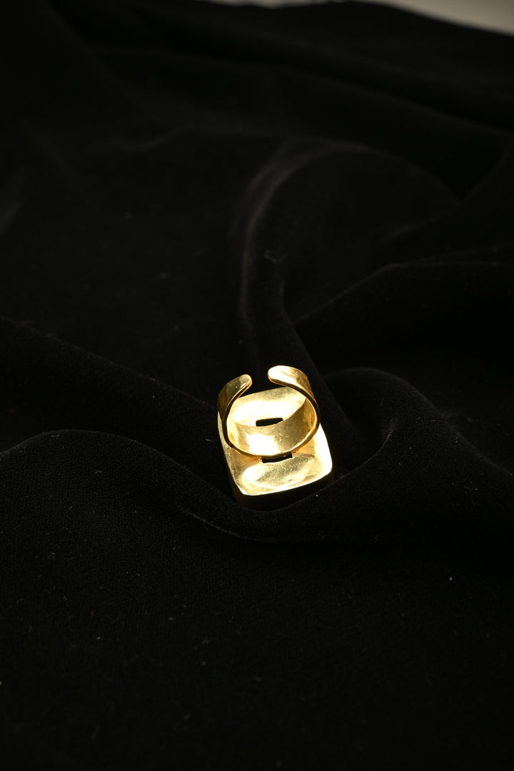 Cyan Shade Chrysocolla Adjustable Brass Ring | SHOBITAM