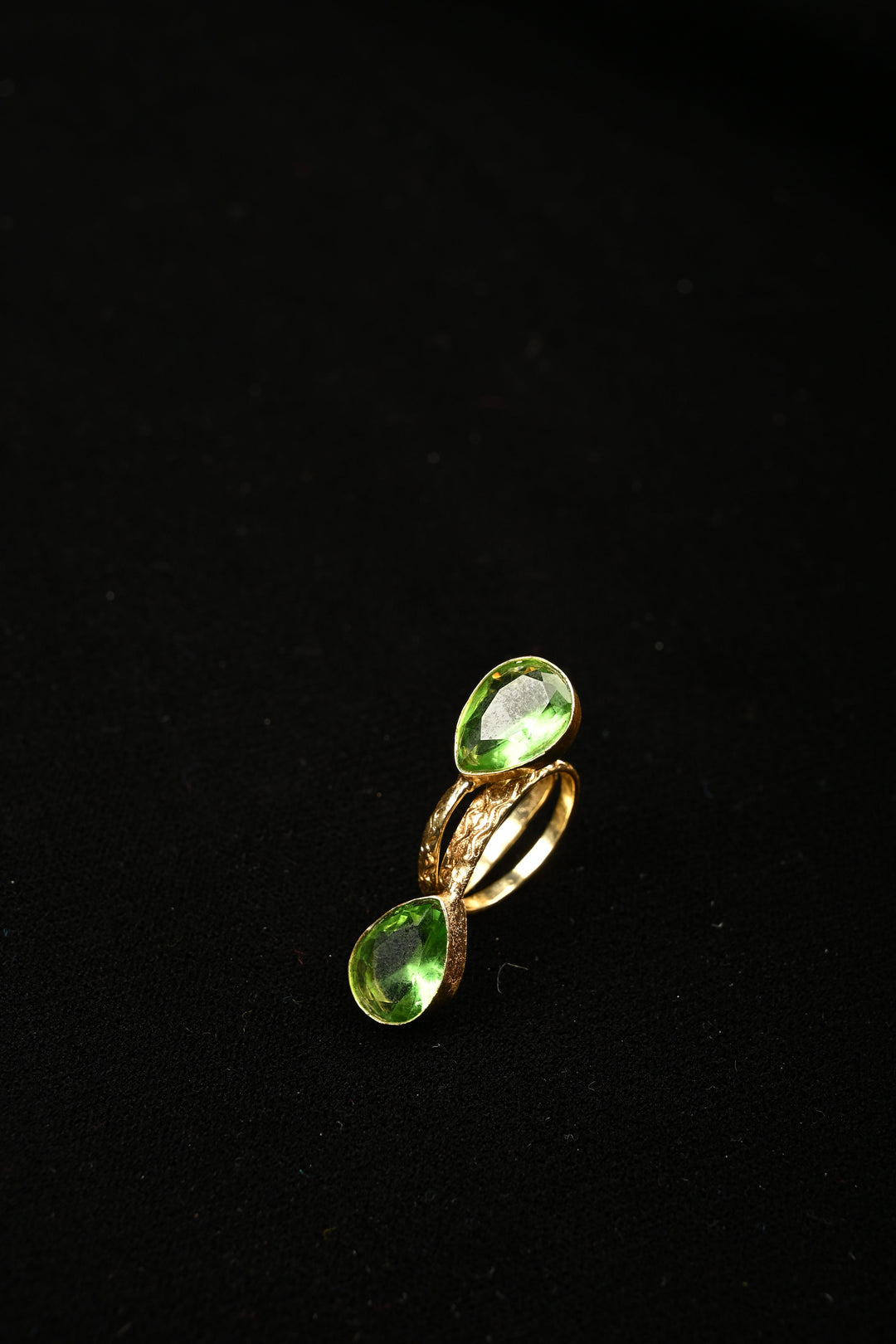 Vibrant Green Fusion-Peridot Double Pear Adjustable Brass Ring | SHOBITAM