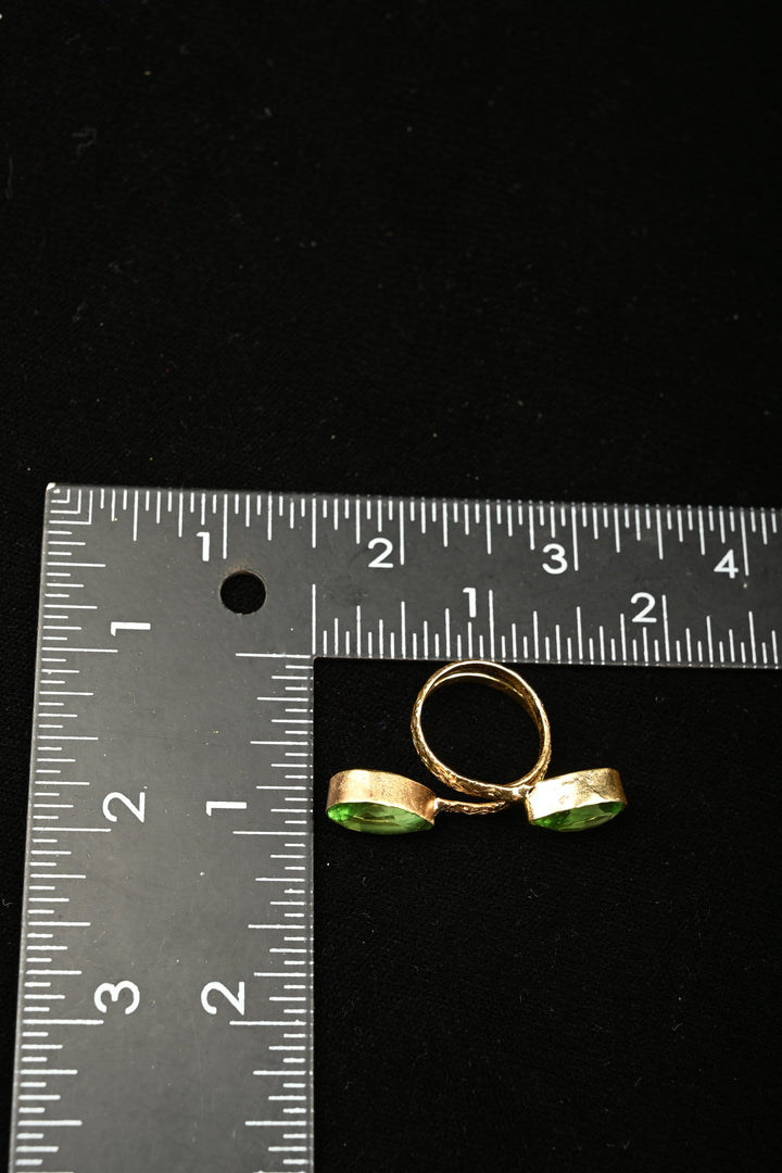 Vibrant Green Fusion-Peridot Double Pear Adjustable Brass Ring | SHOBITAM