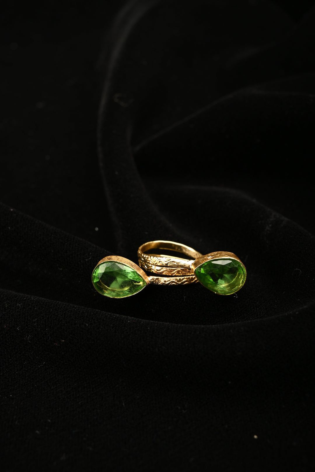 Vibrant Green Fusion-Peridot Double Pear Adjustable Brass Ring | SHOBITAM