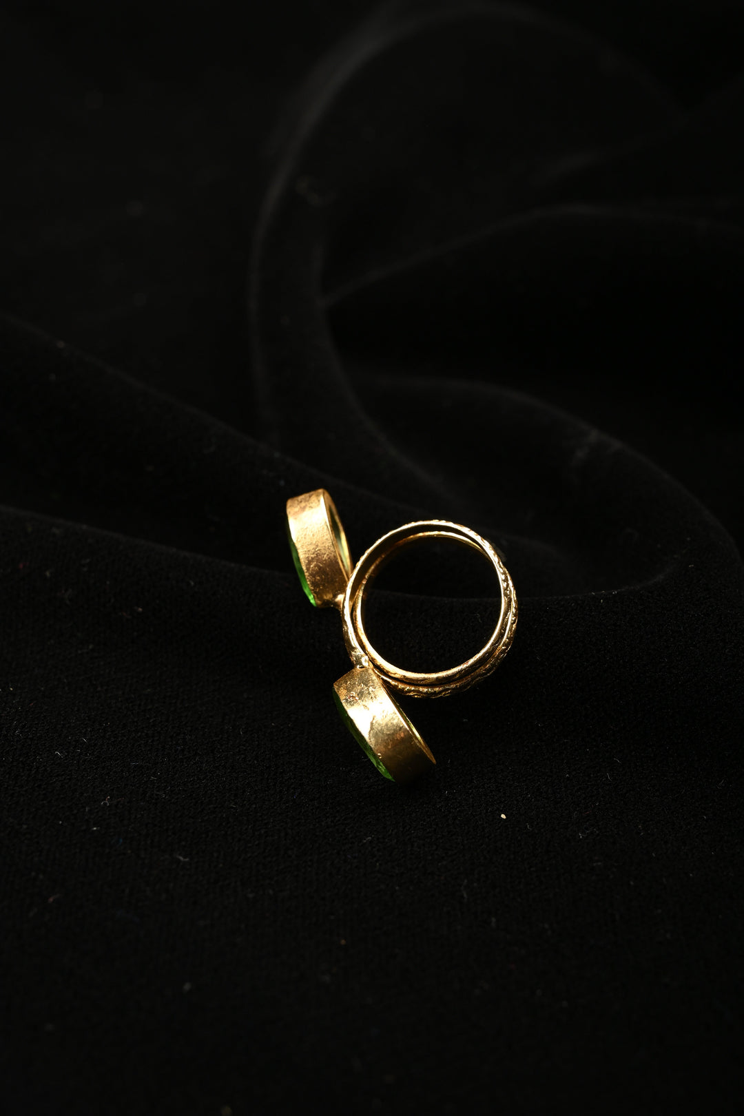 Vibrant Green Fusion-Peridot Double Pear Adjustable Brass Ring | SHOBITAM