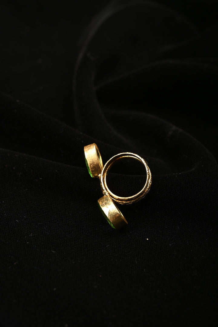 Vibrant Green Fusion-Peridot Double Pear Adjustable Brass Ring | SHOBITAM
