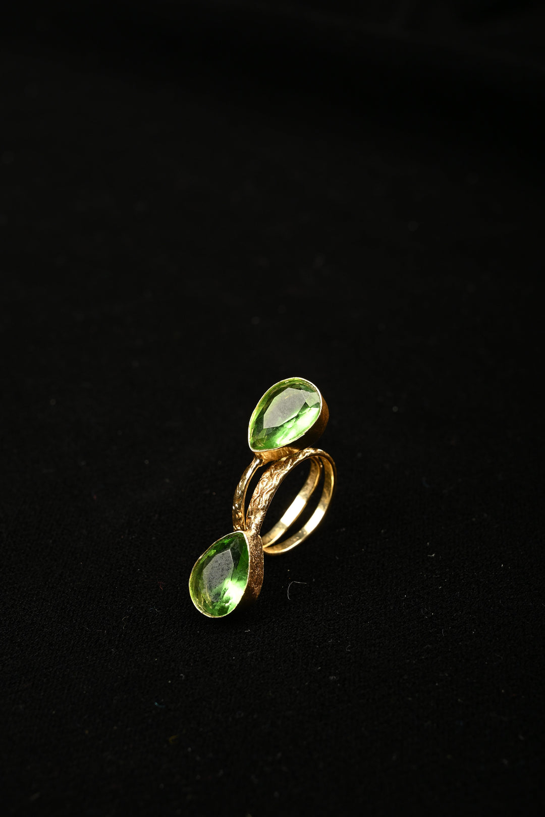 Vibrant Green Fusion-Peridot Double Pear Adjustable Brass Ring | SHOBITAM