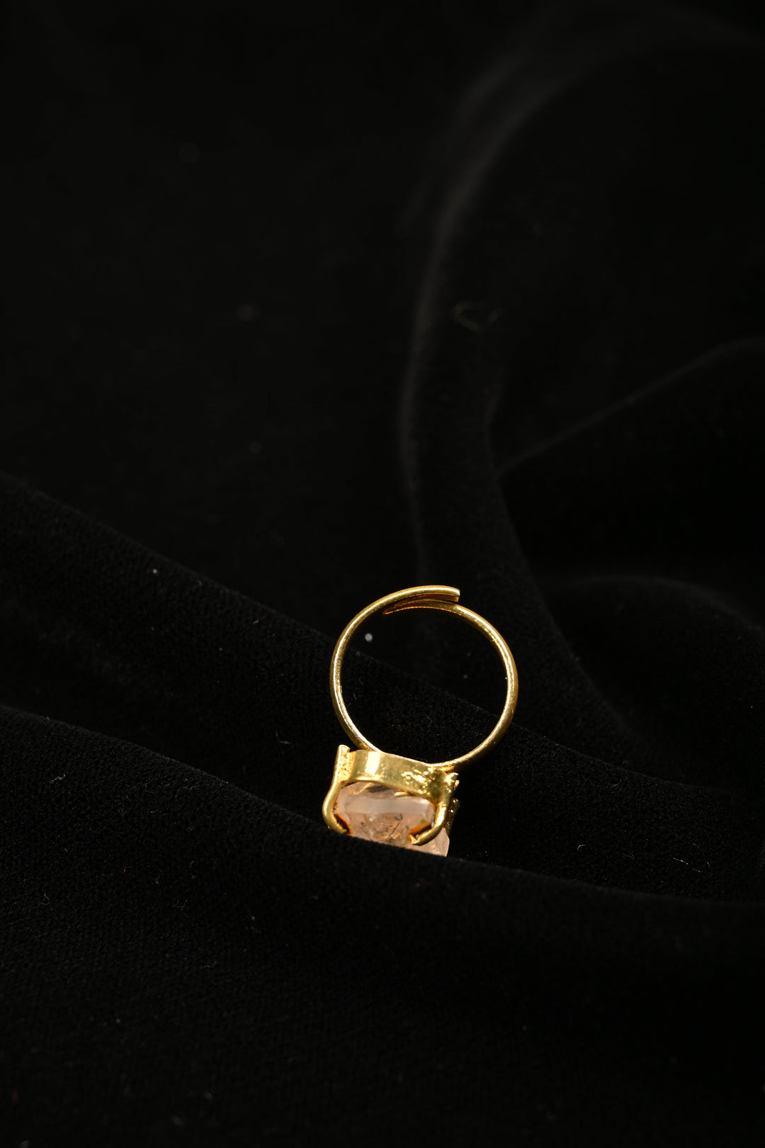 Dusky Rose Rutilated Quartz Adjustable Brass Ring | SHOBITAM