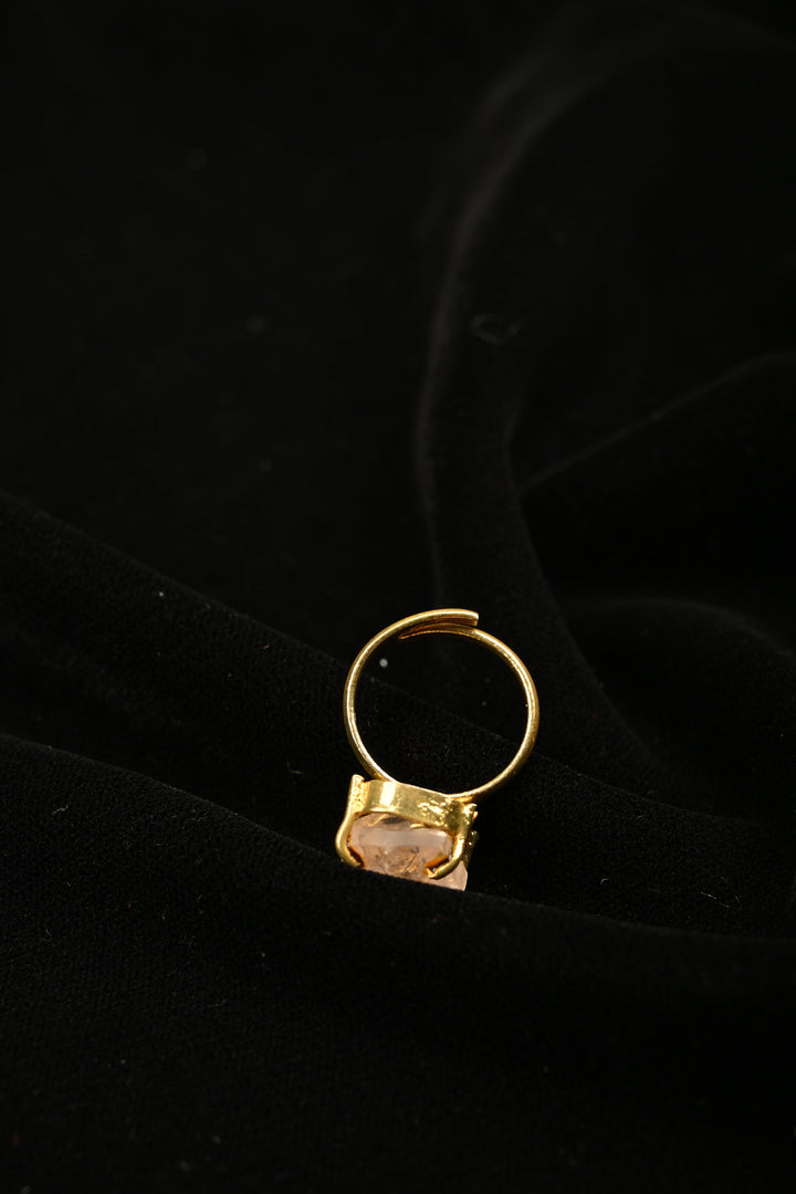 Dusky Rose Rutilated Quartz Adjustable Brass Ring | SHOBITAM