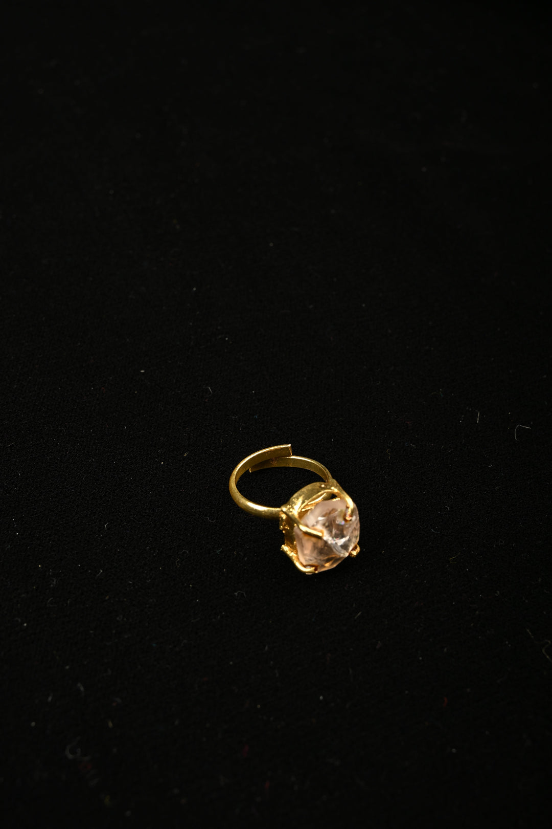Dusky Rose Rutilated Quartz Adjustable Brass Ring | SHOBITAM
