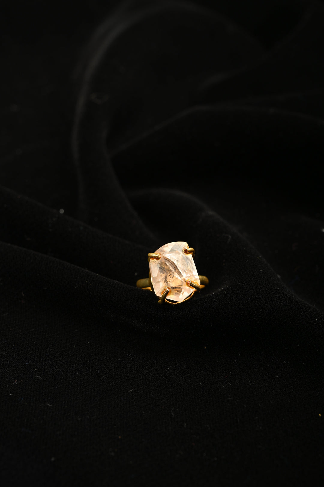 Dusky Rose Rutilated Quartz Adjustable Brass Ring | SHOBITAM