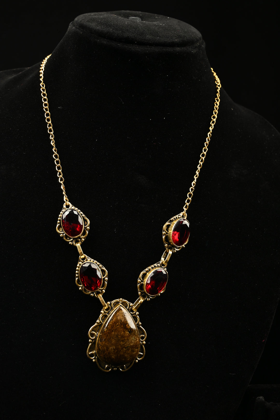 Catherine Red & Smoky Quartz Gold Tone Necklace | SHOBITAM