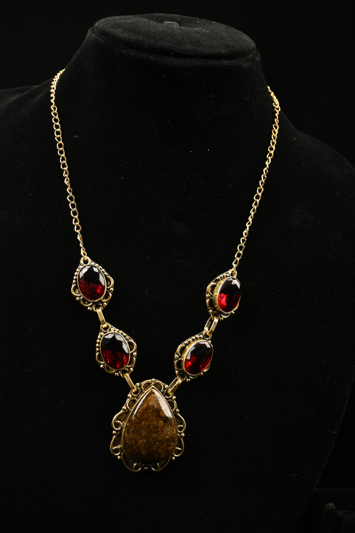Catherine Red & Smoky Quartz Gold Tone Necklace | SHOBITAM