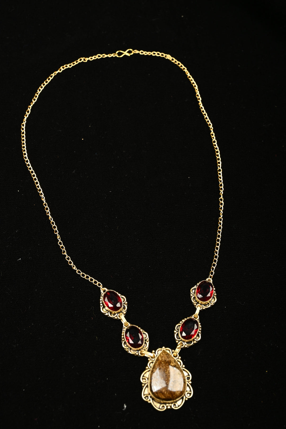 Catherine Red & Smoky Quartz Gold Tone Necklace | SHOBITAM