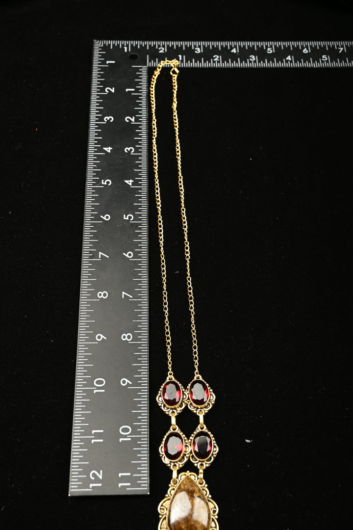 Catherine Red & Smoky Quartz Gold Tone Necklace | SHOBITAM