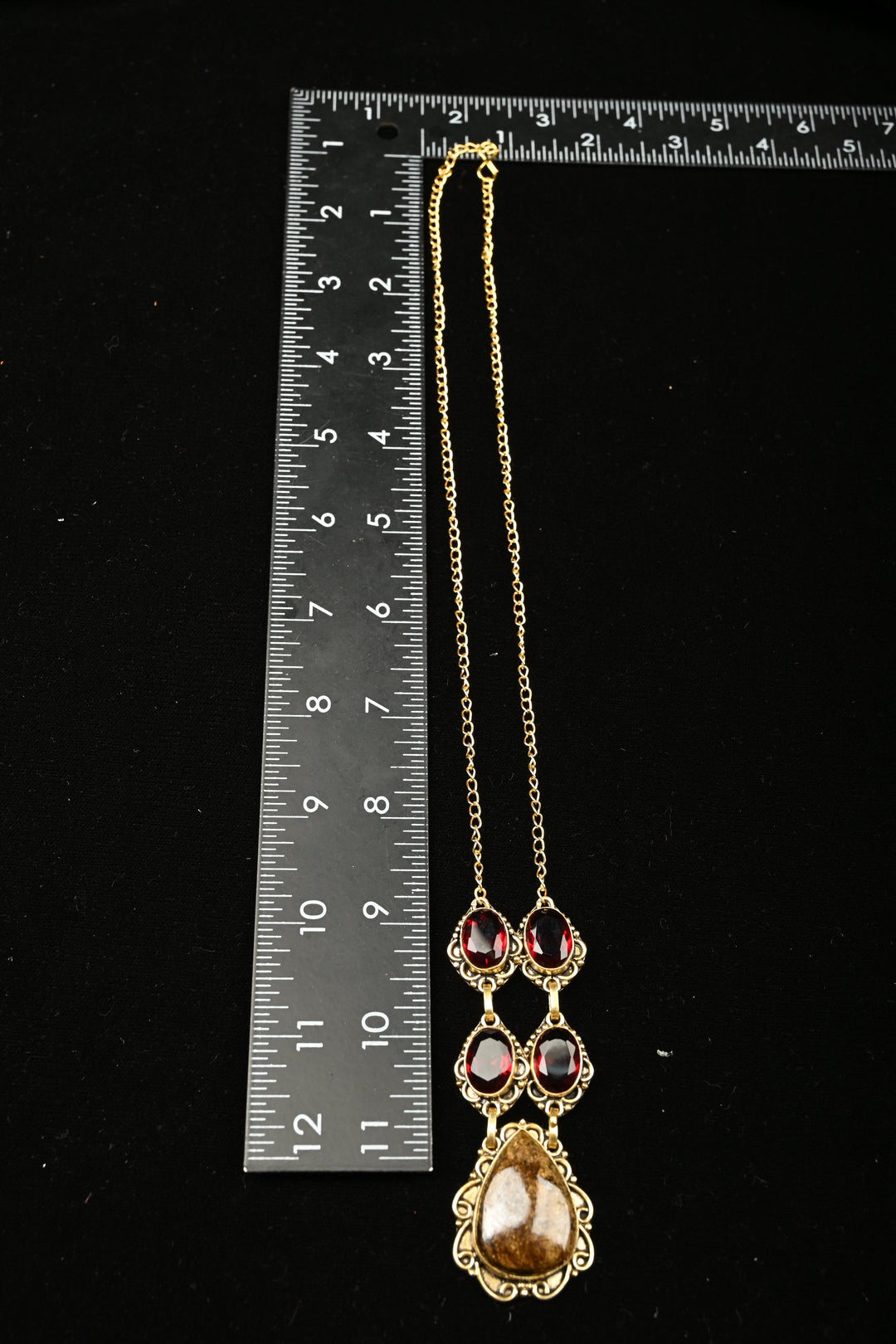 Catherine Red & Smoky Quartz Gold Tone Necklace | SHOBITAM