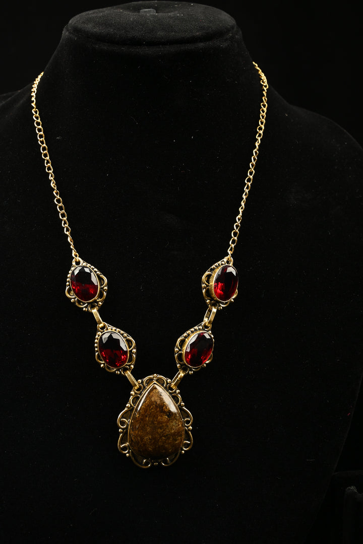 Catherine Red & Smoky Quartz Gold Tone Necklace | SHOBITAM