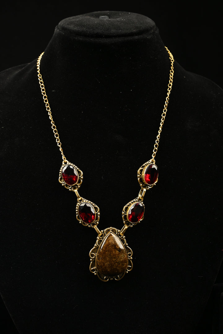 Catherine Red & Smoky Quartz Gold Tone Necklace | SHOBITAM