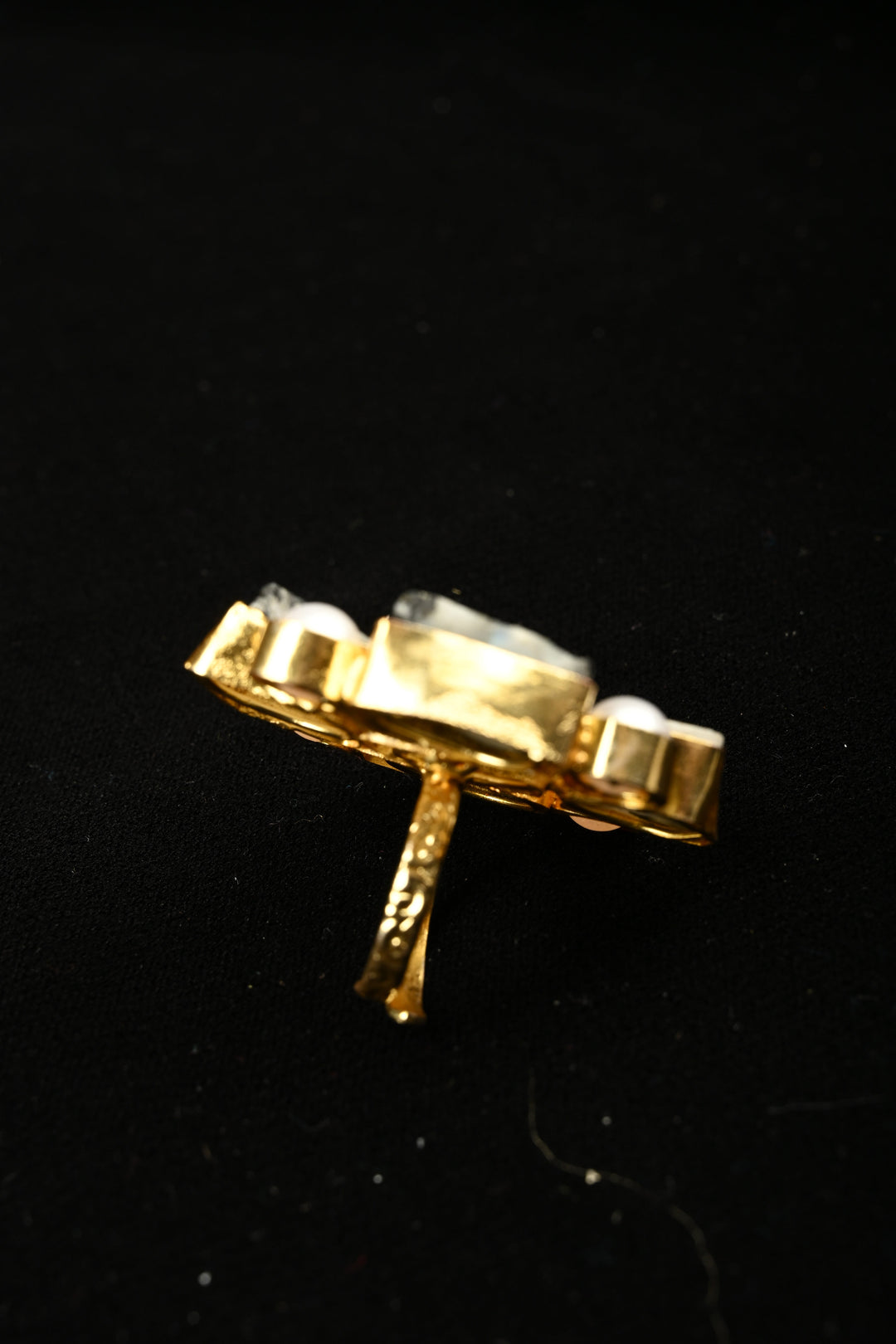 Dalmatian Inspired Dendritic Agate & Pearl Square Cluster Adjustable Brass Ring | SHOBITAM